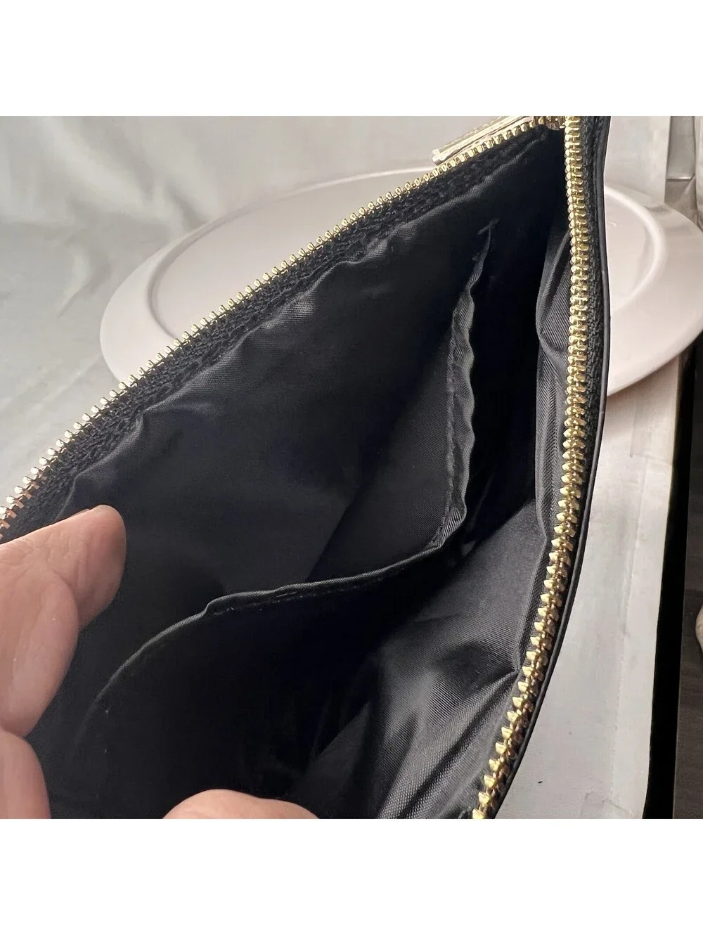 Dolce & Gabbana Black Pouch - Raised Lettering - Cosmetic Makeup Gold Logo Bag